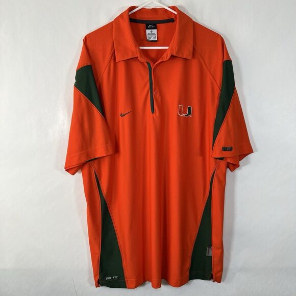 Miami Hurricanes Nike Team Polo Shirt Mens Size XL Orange Dri-Fit Short Sleeve - Picture 1 of 16